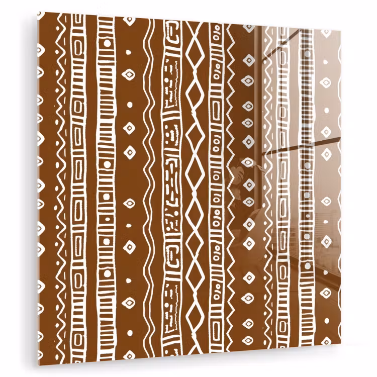 Glas schilderij - Chocoladebruin - Etnisch - Tribaal - Patroon — 1