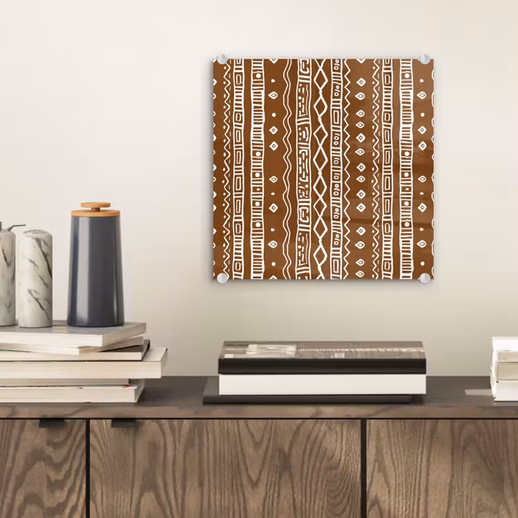 Glas schilderij - Chocoladebruin - Etnisch - Tribaal - Patroon — 2