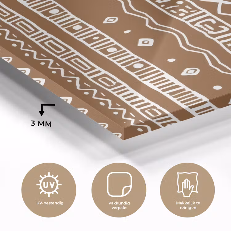 Glas schilderij - Chocoladebruin - Etnisch - Tribaal - Patroon — 3