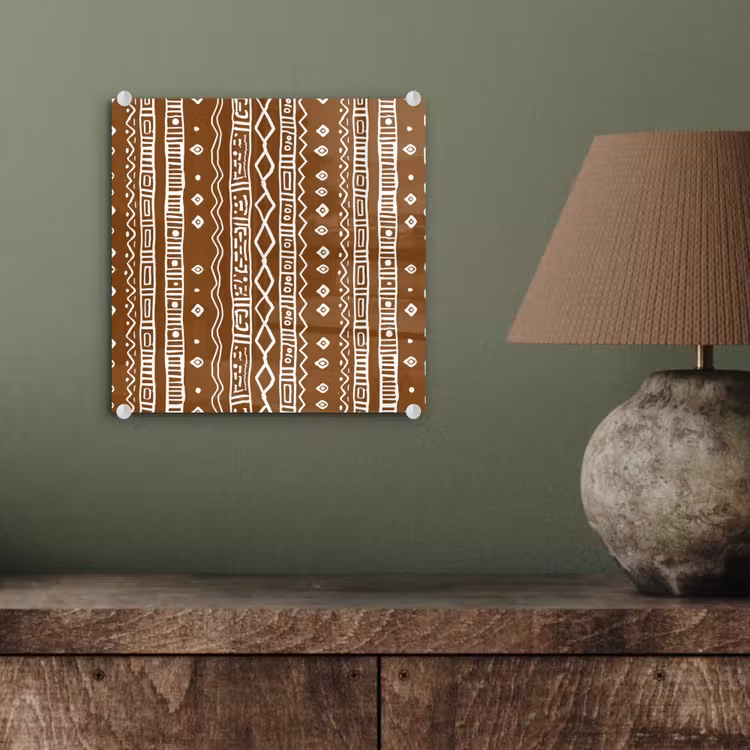 Glas schilderij - Chocoladebruin - Etnisch - Tribaal - Patroon — 4