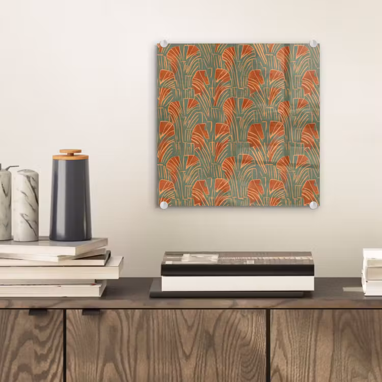 Glas schilderij - Groen - Terracotta - Deco - Waaiers — 2