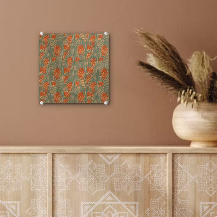 Glas schilderij - Groen - Terracotta - Deco - Waaiers — 6