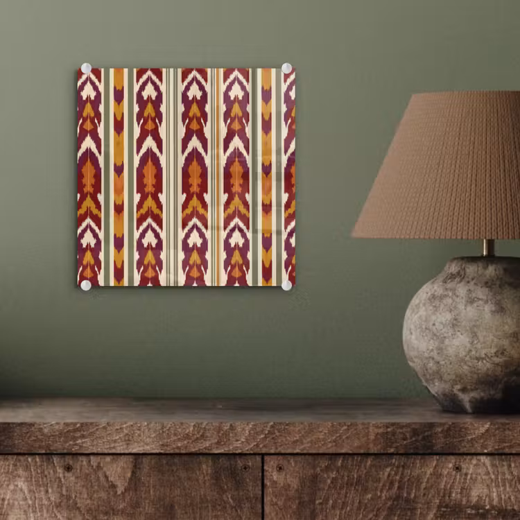 Glas schilderij - Ikat - Bordeauxrood - Etnisch - Patroon — 4