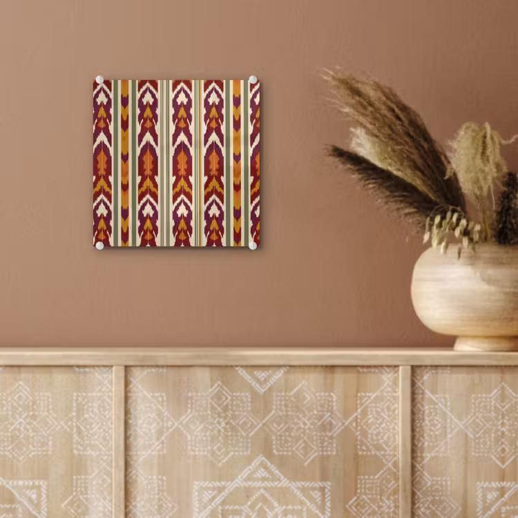 Glas schilderij - Ikat - Bordeauxrood - Etnisch - Patroon — 6