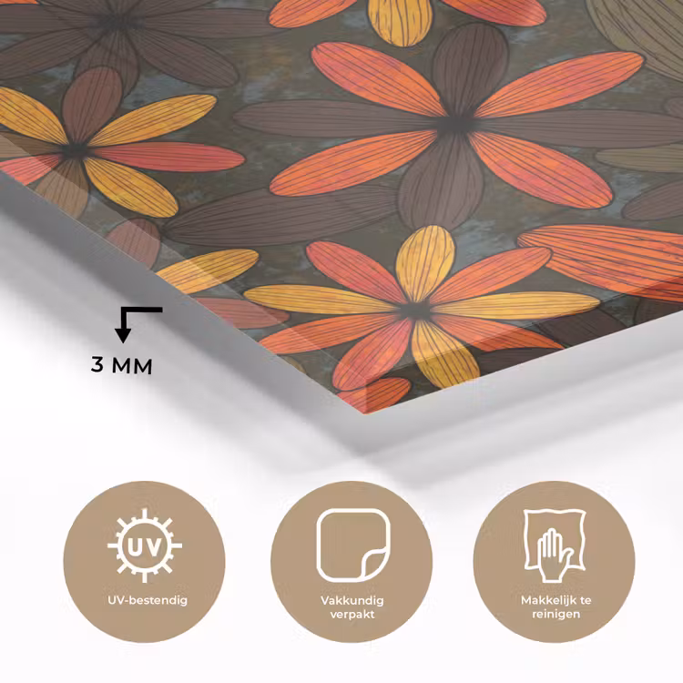 Glas schilderij - Oranje - Retro - Bloemen - Herfst — 3