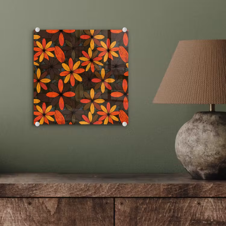 Glas schilderij - Oranje - Retro - Bloemen - Herfst — 4