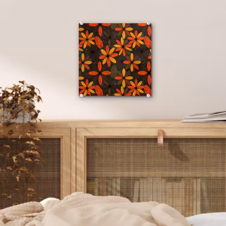 Glas schilderij - Oranje - Retro - Bloemen - Herfst — 5