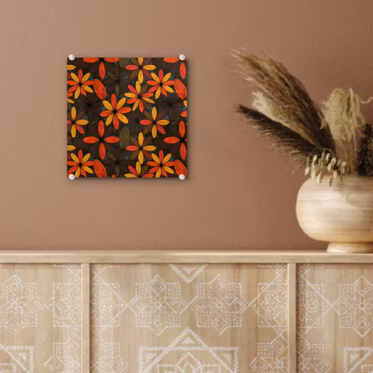 Glas schilderij - Oranje - Retro - Bloemen - Herfst — 6