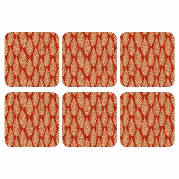 Onderzetter​ - Rood - Botanisch - Varen - Patroon — 1