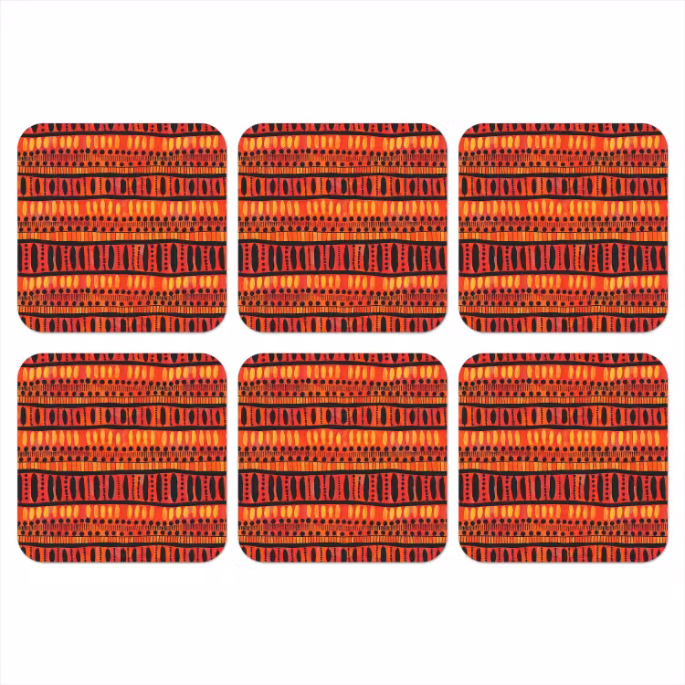 Onderzetter​ - Rood - Oranje - Etnisch - Expressief - Patroon — 1
