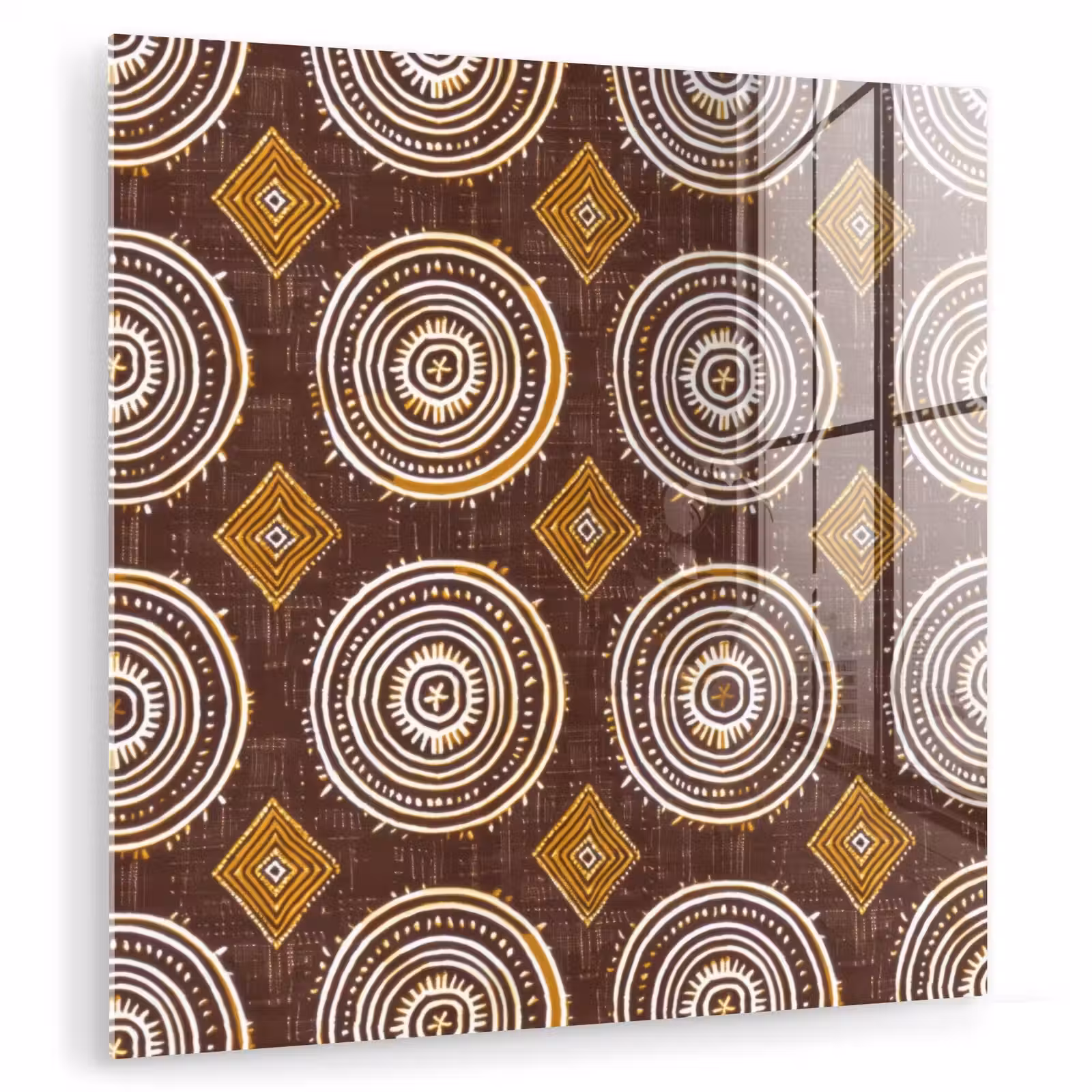 Glas schilderij - Chocoladebruin - Etnisch - Tribaal - Cirkels - Patroon — 1