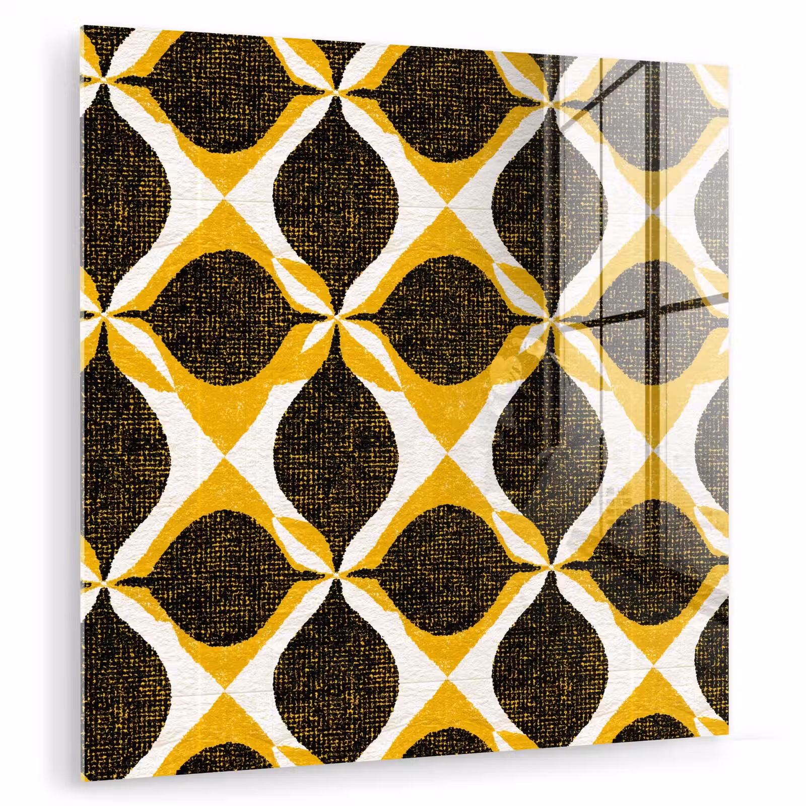 Glas schilderij - Geel - Zwart - Geometrisch - Retro - Textuur — 1
