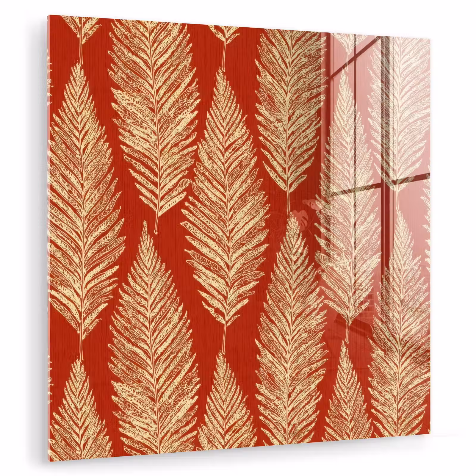 Glas schilderij - Rood - Botanisch - Varen - Patroon — 1