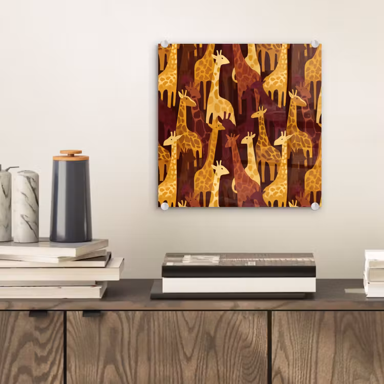 Glas schilderij - Bruin - Giraffen - Safari - Patroon — 2