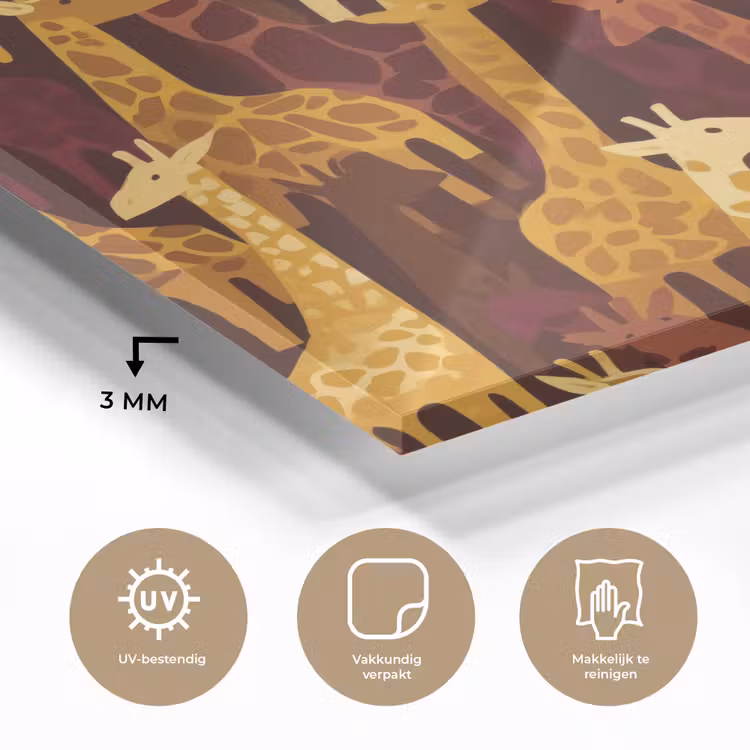 Glas schilderij - Bruin - Giraffen - Safari - Patroon — 3