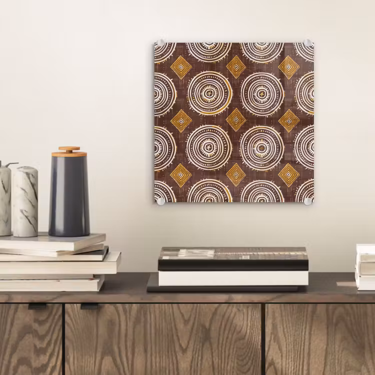 Glas schilderij - Chocoladebruin - Etnisch - Tribaal - Cirkels - Patroon — 2