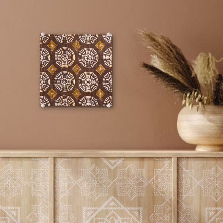 Glas schilderij - Chocoladebruin - Etnisch - Tribaal - Cirkels - Patroon — 6