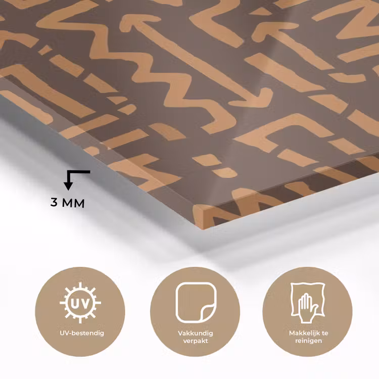 Glas schilderij - Chocoladebruin - Etnisch - Tribaal - Symbolen — 3