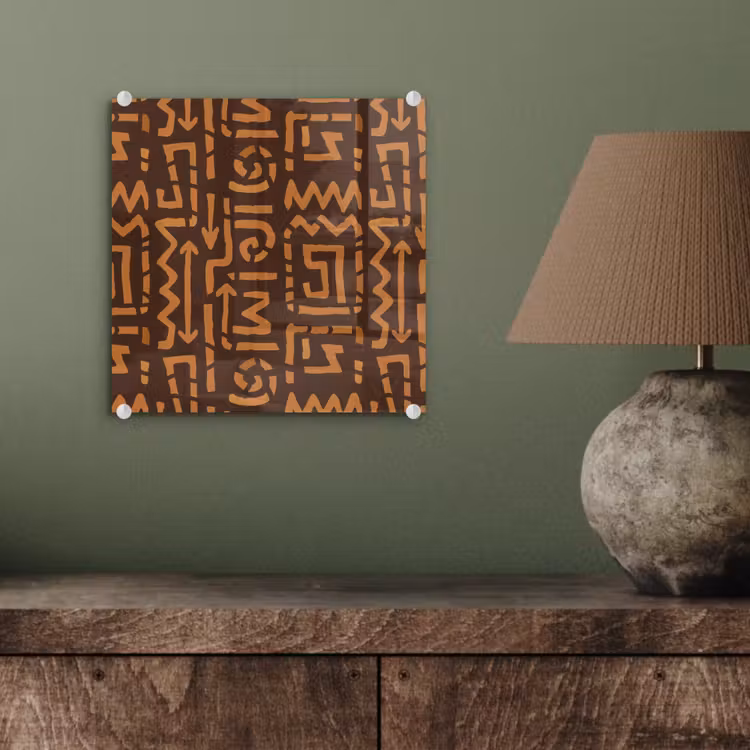 Glas schilderij - Chocoladebruin - Etnisch - Tribaal - Symbolen — 4