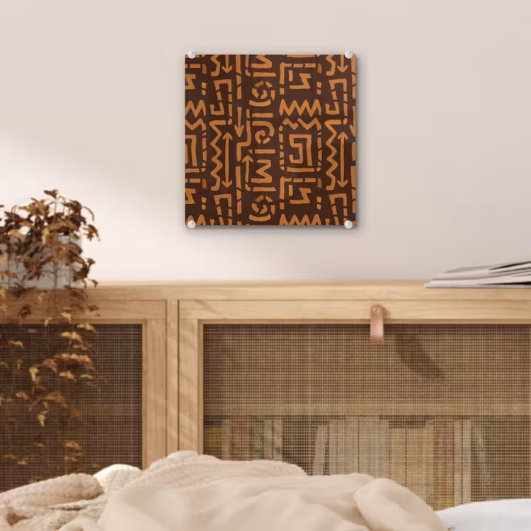 Glas schilderij - Chocoladebruin - Etnisch - Tribaal - Symbolen — 5