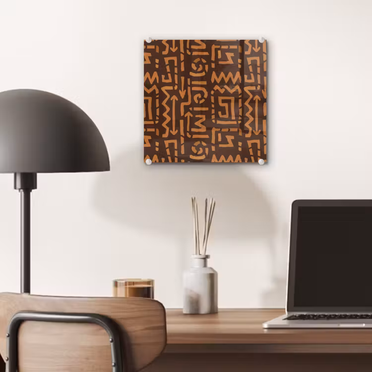 Glas schilderij - Chocoladebruin - Etnisch - Tribaal - Symbolen — 7