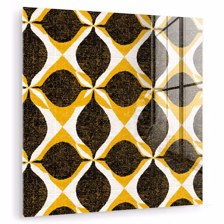 Glas schilderij - Geel - Zwart - Geometrisch - Retro - Textuur — 1