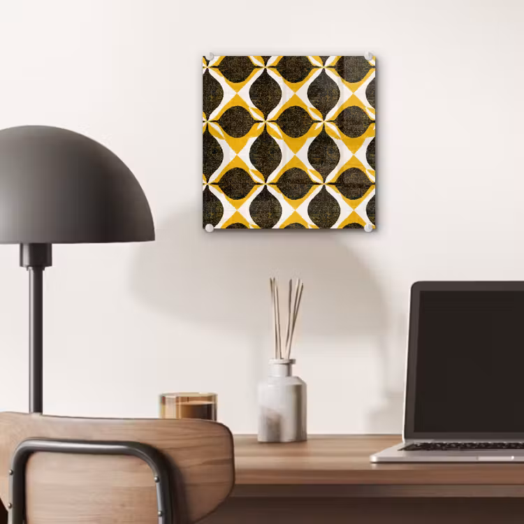 Glas schilderij - Geel - Zwart - Geometrisch - Retro - Textuur — 7