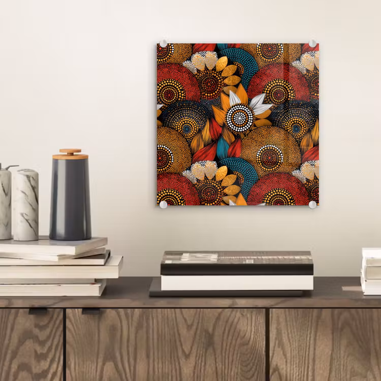 Glas schilderij - Kleurrijk - Aboriginal - Dot Painting - Botanisch - Patroon — 2