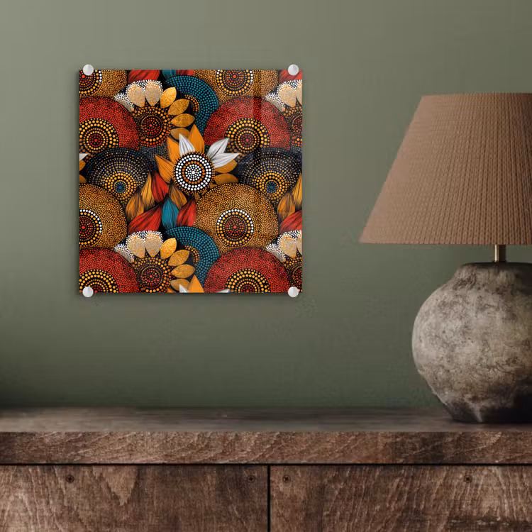 Glas schilderij - Kleurrijk - Aboriginal - Dot Painting - Botanisch - Patroon — 4