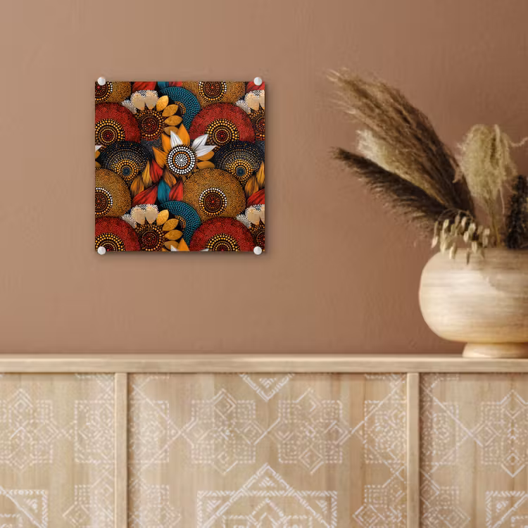 Glas schilderij - Kleurrijk - Aboriginal - Dot Painting - Botanisch - Patroon — 6