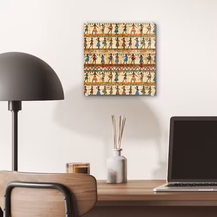 Glas schilderij - Kleurrijk - Afrikaans - Etnisch - Dansende Vrouwen - Patroon — 7