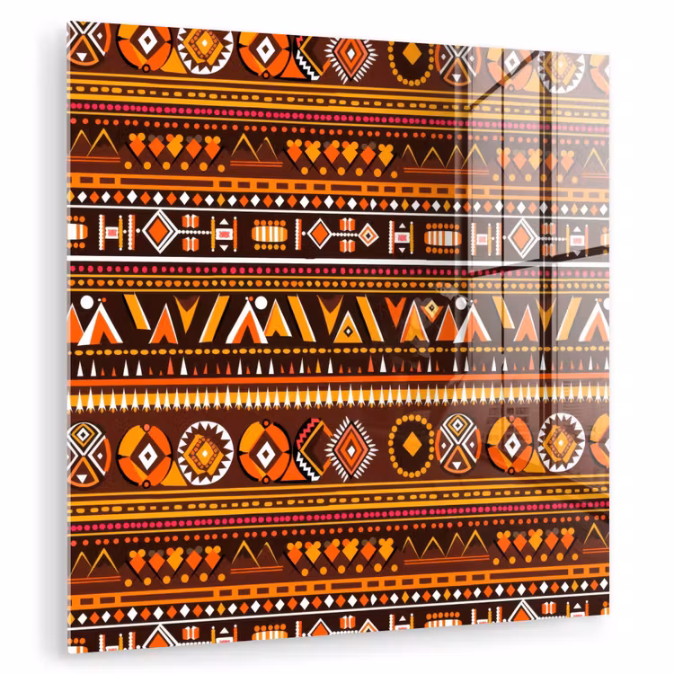 Glas schilderij - Oranje - Etnisch - Tribaal - Geometrisch - Patroon — 1