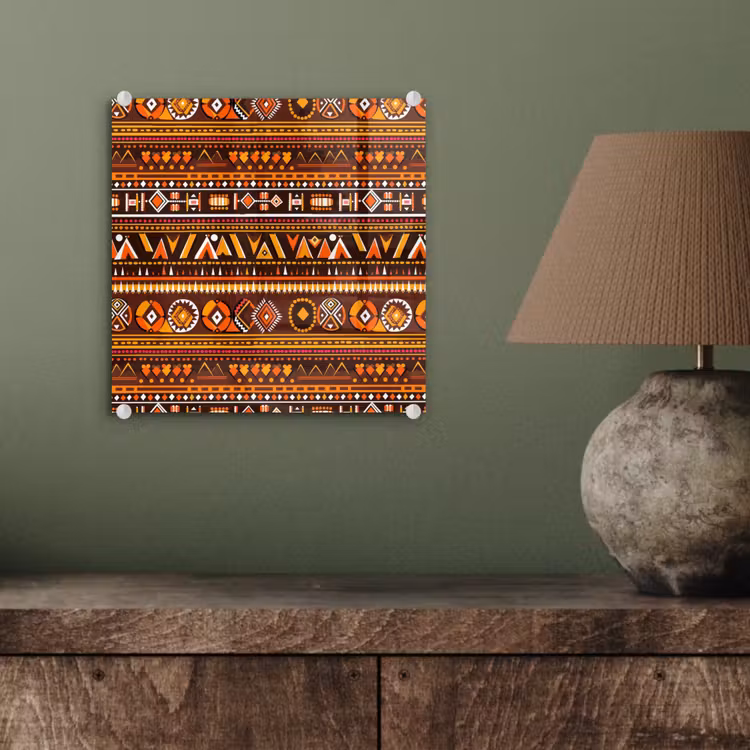 Glas schilderij - Oranje - Etnisch - Tribaal - Geometrisch - Patroon — 4