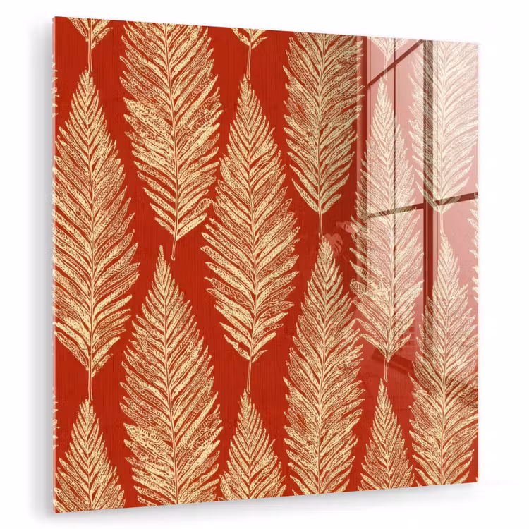 Glas schilderij - Rood - Botanisch - Varen - Patroon — 1