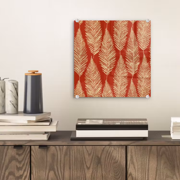 Glas schilderij - Rood - Botanisch - Varen - Patroon — 2