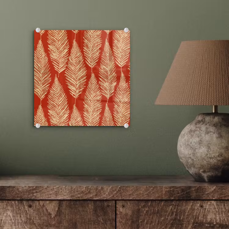 Glas schilderij - Rood - Botanisch - Varen - Patroon — 4