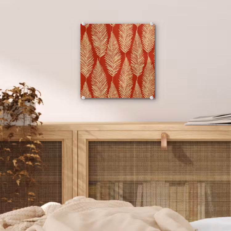 Glas schilderij - Rood - Botanisch - Varen - Patroon — 5