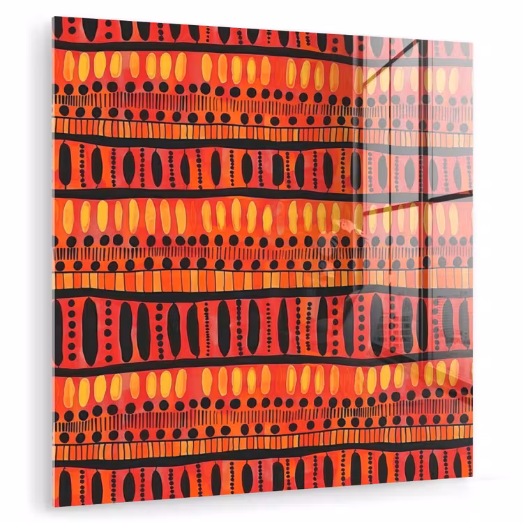 Glas schilderij - Rood - Oranje - Etnisch - Expressief - Patroon — 1