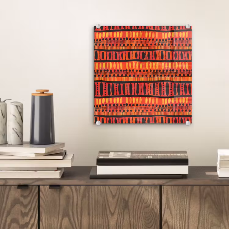 Glas schilderij - Rood - Oranje - Etnisch - Expressief - Patroon — 2