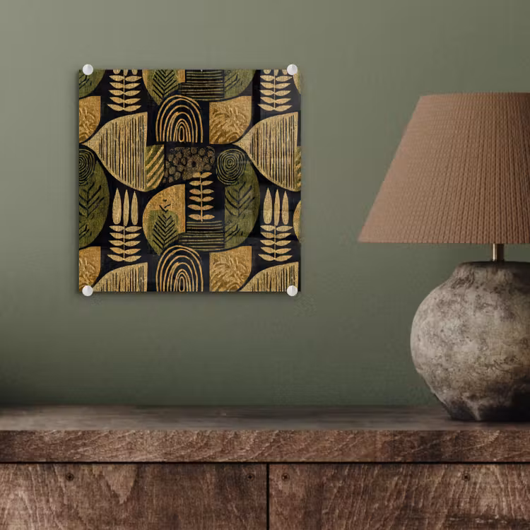 Glas schilderij - Zwart - Okergeel - Botanisch - Textuur — 4