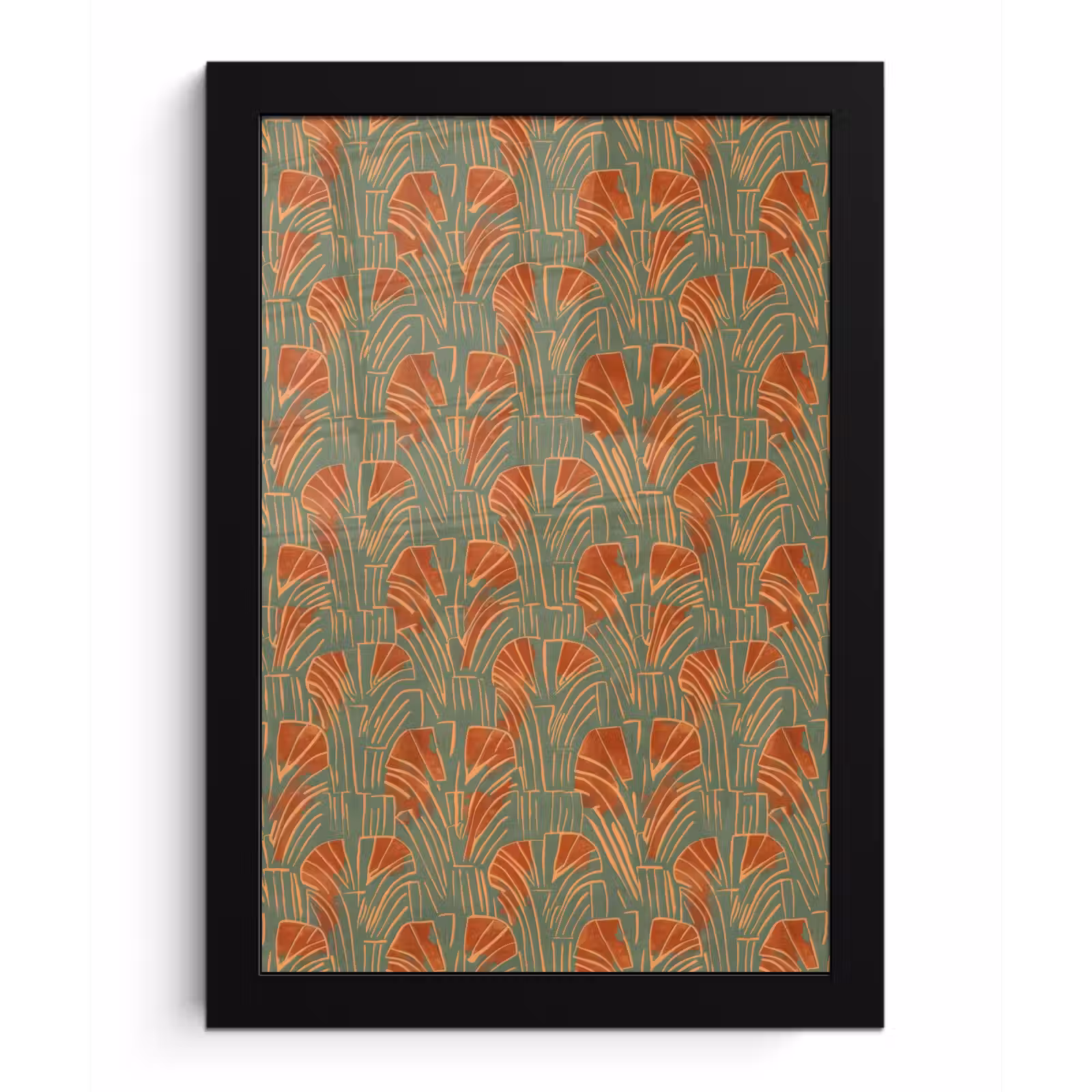 Poster met lijst - Groen - Terracotta - Deco - Waaiers — 1