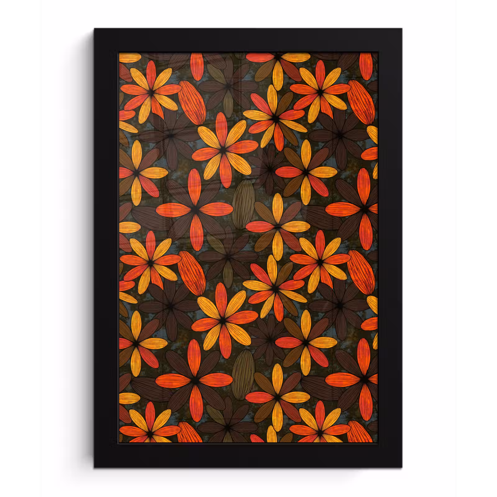 Poster met lijst - Oranje - Retro - Bloemen - Herfst — 1