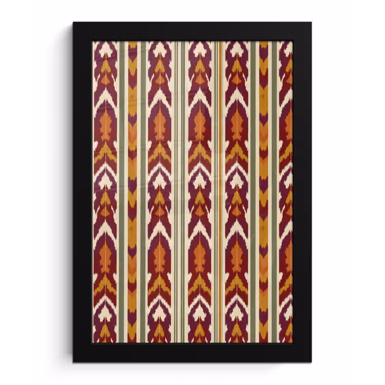 Poster met lijst - Ikat - Bordeauxrood - Etnisch - Patroon — 1