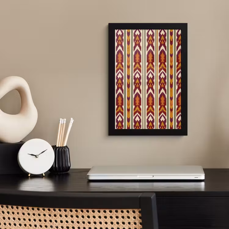 Poster met lijst - Ikat - Bordeauxrood - Etnisch - Patroon — 2