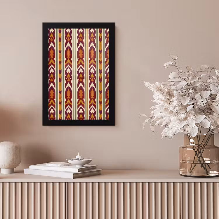 Poster met lijst - Ikat - Bordeauxrood - Etnisch - Patroon — 5