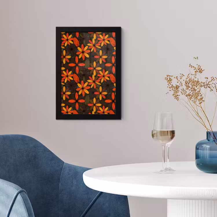 Poster met lijst - Oranje - Retro - Bloemen - Herfst — 4
