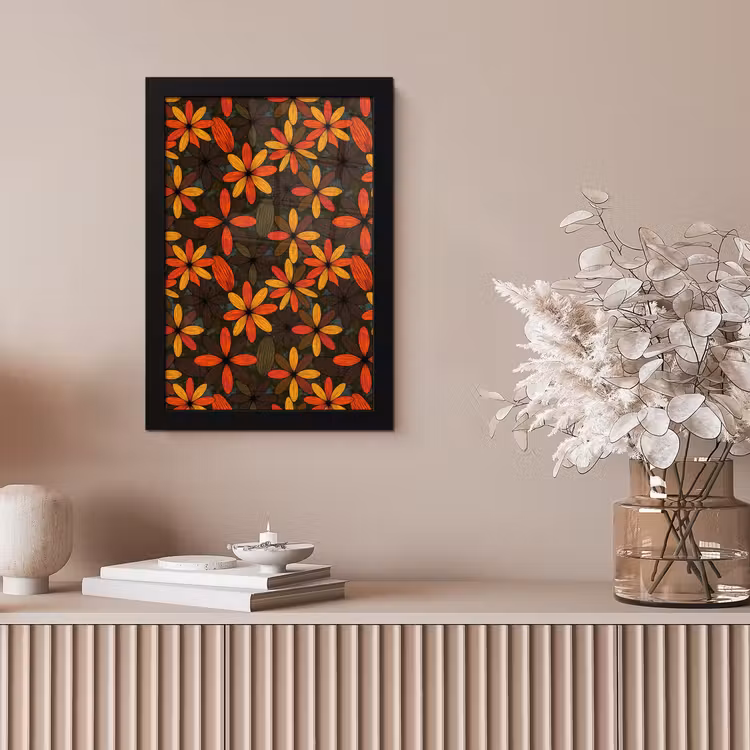 Poster met lijst - Oranje - Retro - Bloemen - Herfst — 5