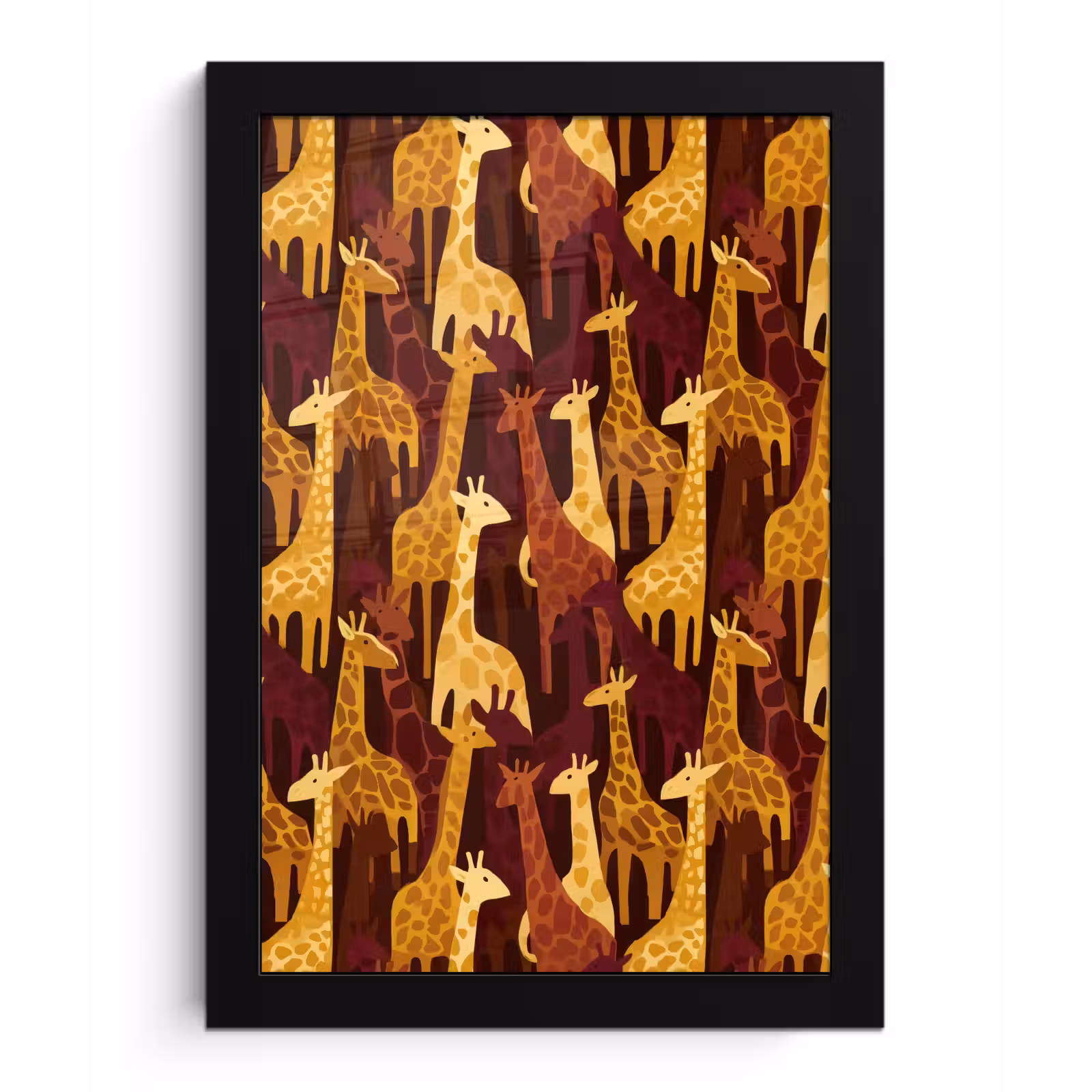Poster met lijst - Bruin - Giraffen - Safari - Patroon — 1
