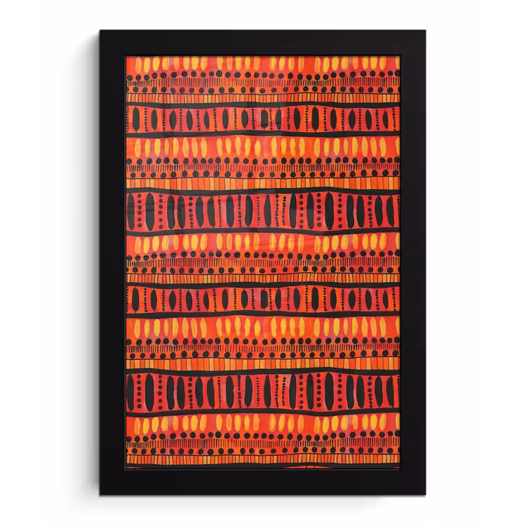 Poster met lijst - Rood - Oranje - Etnisch - Expressief - Patroon — 1