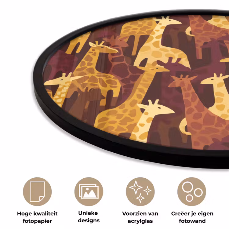 Ronde fotolijst - Bruin - Giraffen - Safari - Patroon — 2